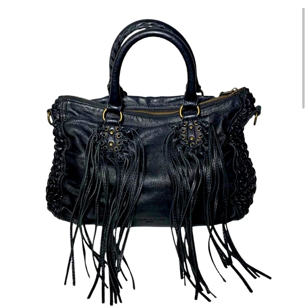 LIEBESKIND**Black Leather Fringe Handbag